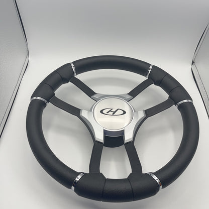 Malera Boat Steering Wheel Black Aluminum Spokes - Gray Harris Kayot