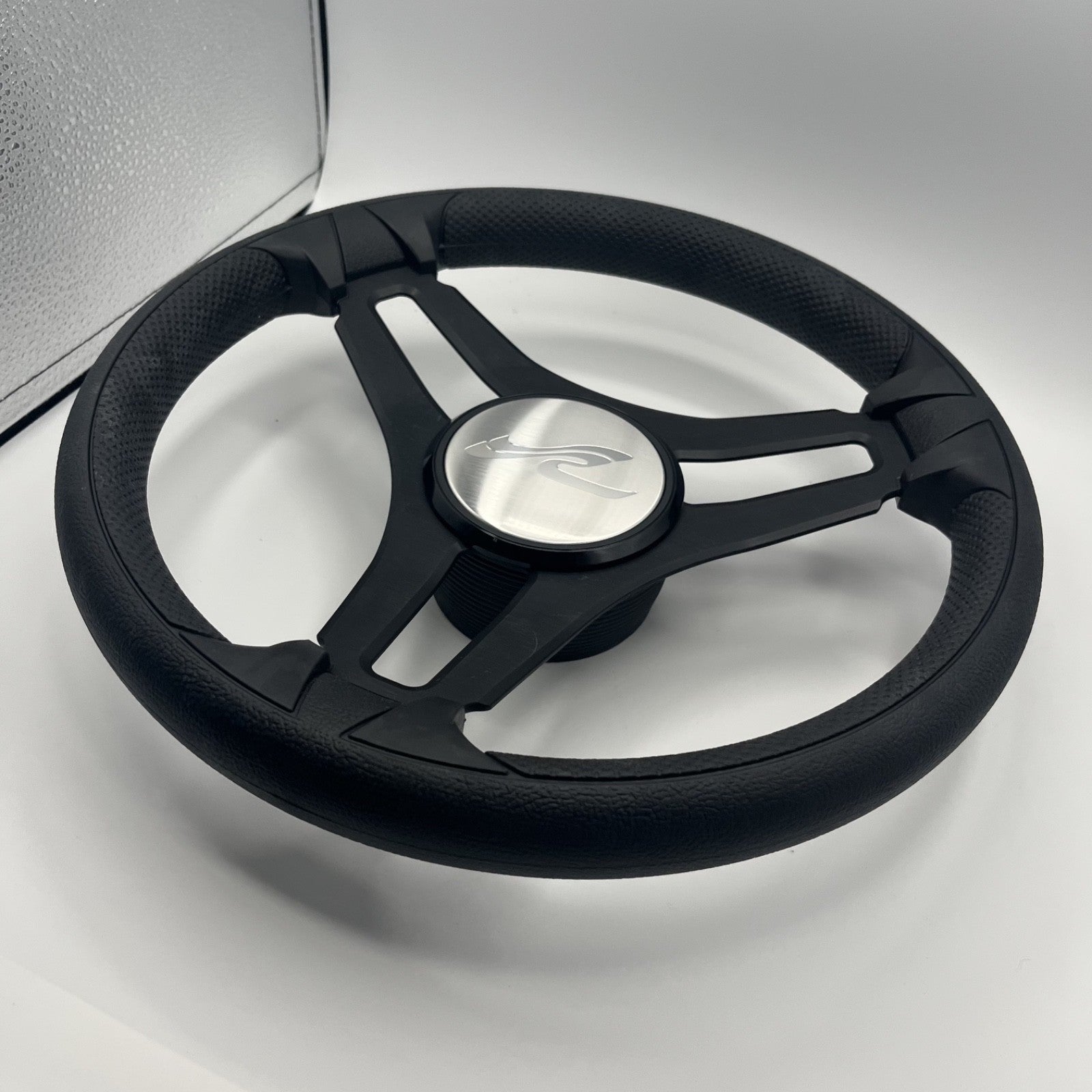 Gussi Italia Marine Steering Wheel Black Brush Metal Spokes | Sea Ray