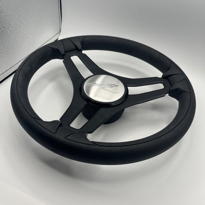 Gussi Italia Marine Steering Wheel Black Brush Metal Spokes | Sea Ray