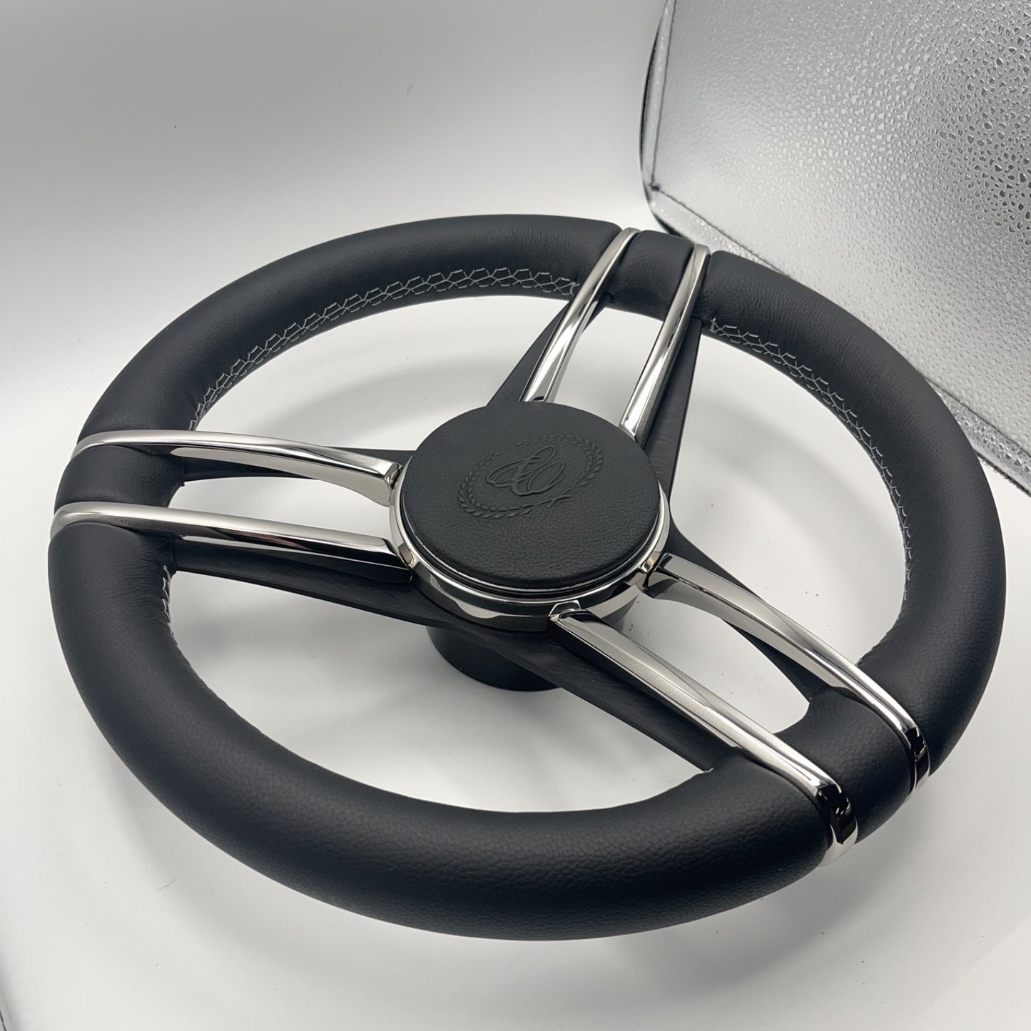 Cobalt Boat Steering Wheel Stainless Steel Spoke Leather Rim | Cobalt Boats Logo