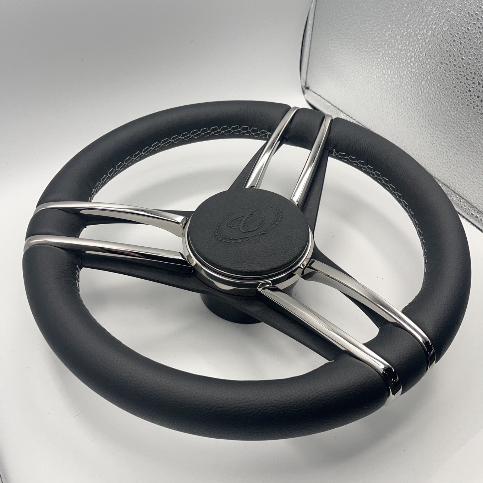 Cobalt Boat Steering Wheel Stainless Steel Spoke Leather Rim | Cobalt Boats Logo