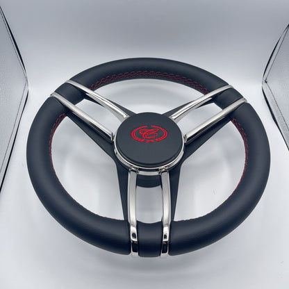Cobalt Boat Steering Wheel Stainless Steel Spoke Leather Rim | Cobalt Boats Logo