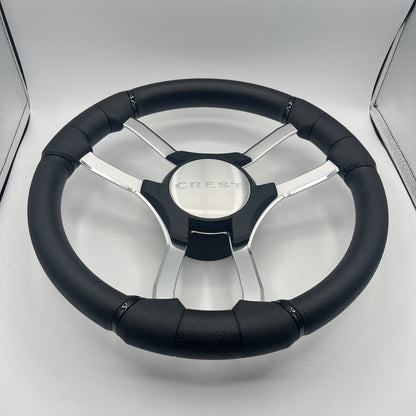 Malera Boat Steering Wheel Chrome Spokes | Black Crest Star