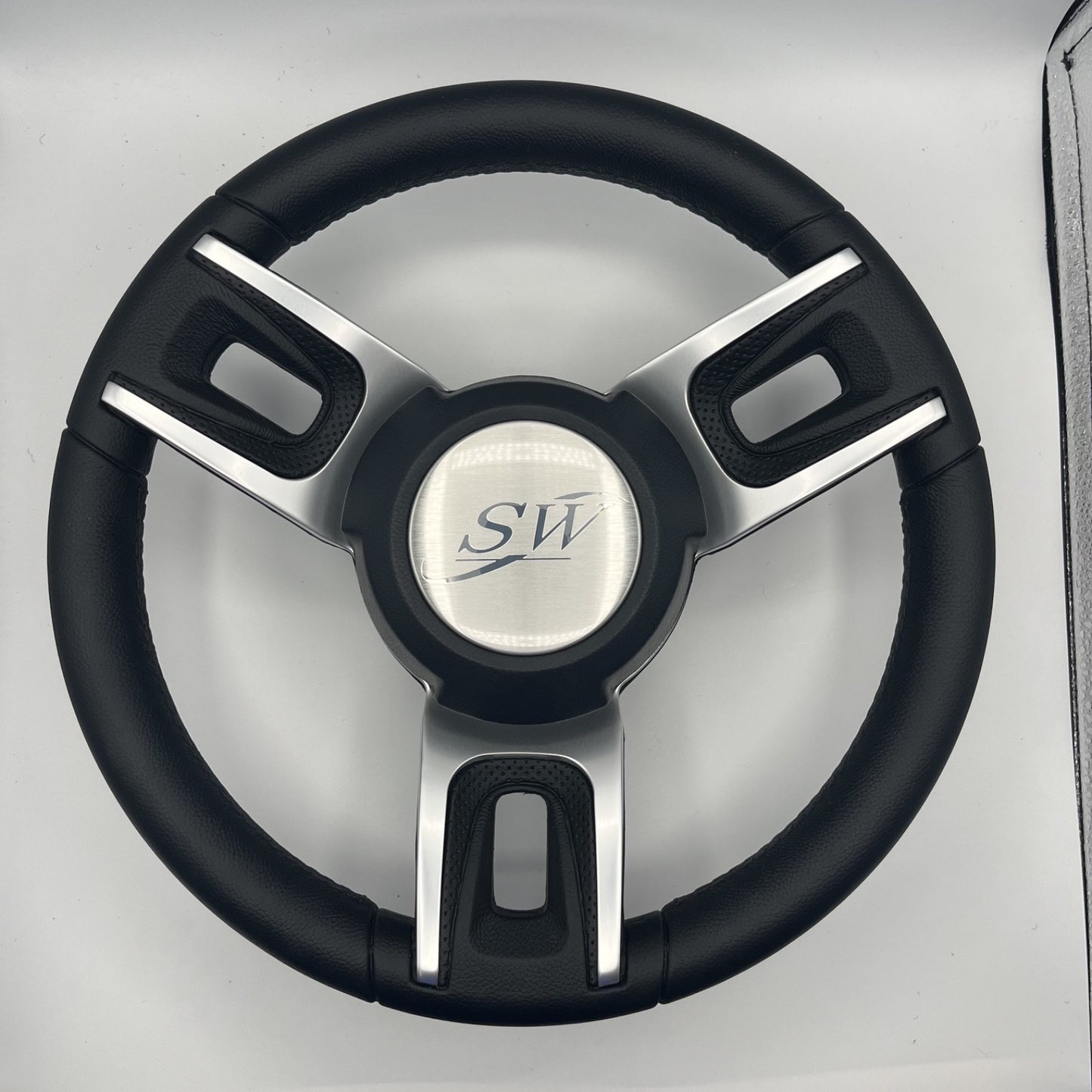 Gussi Italia Black Model 702 Steering Wheel with Keyed Hub | Blue Wave Cap