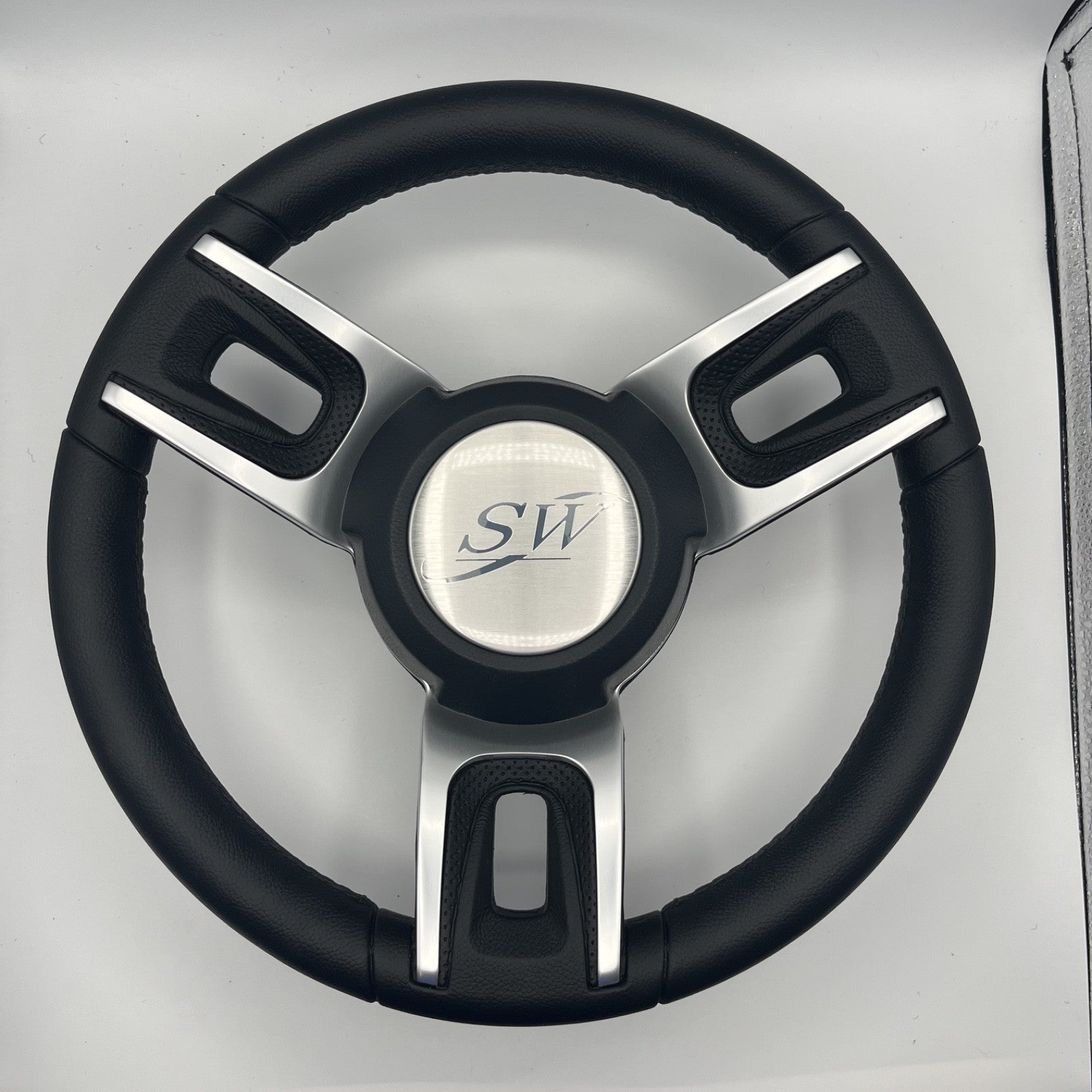 Gussi Italia Black Model 702 Steering Wheel with Keyed Hub | Blue Wave Cap