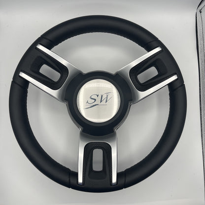 Gussi Italia Black Model 702 Steering Wheel with Keyed Hub | Blue Wave Cap