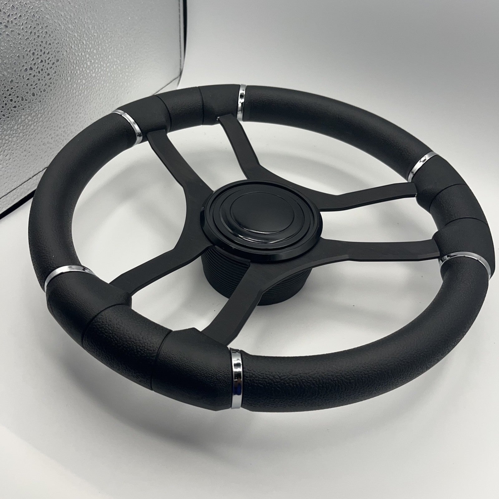 Malera Boat Steering Wheel Black Aluminum Spokes | LG Black Snap-in
