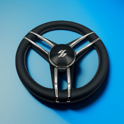 Varatti Boat Steering Wheel Stainless Steel Spoke Leather Rim | Varatti Logo