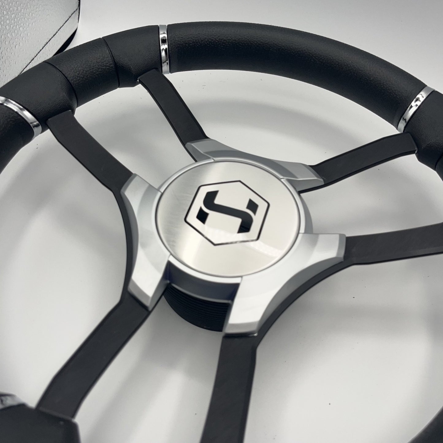 Malera Boat Steering Wheel Black Aluminum Spokes - Gray-style Harris Pontoon