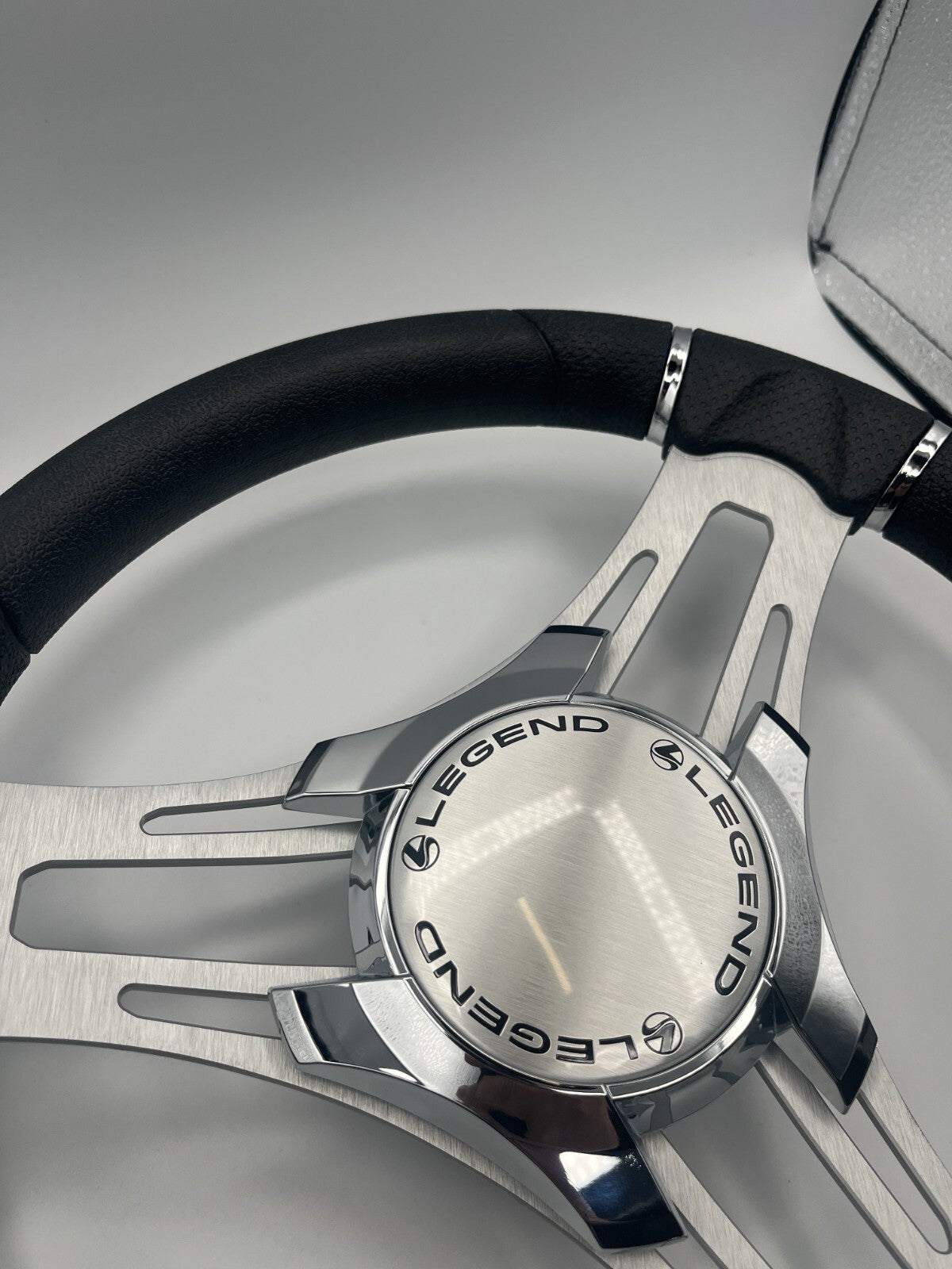 Verona Boat Steering Wheel Gray Brushed Aluminum Spokes | Legend Boats Logo