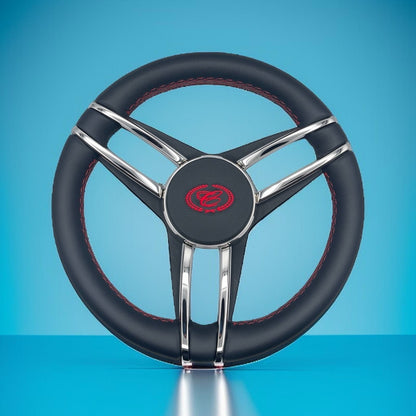 Cobalt Boat Steering Wheel Stainless Steel Spoke Leather Rim | Cobalt Boats Logo