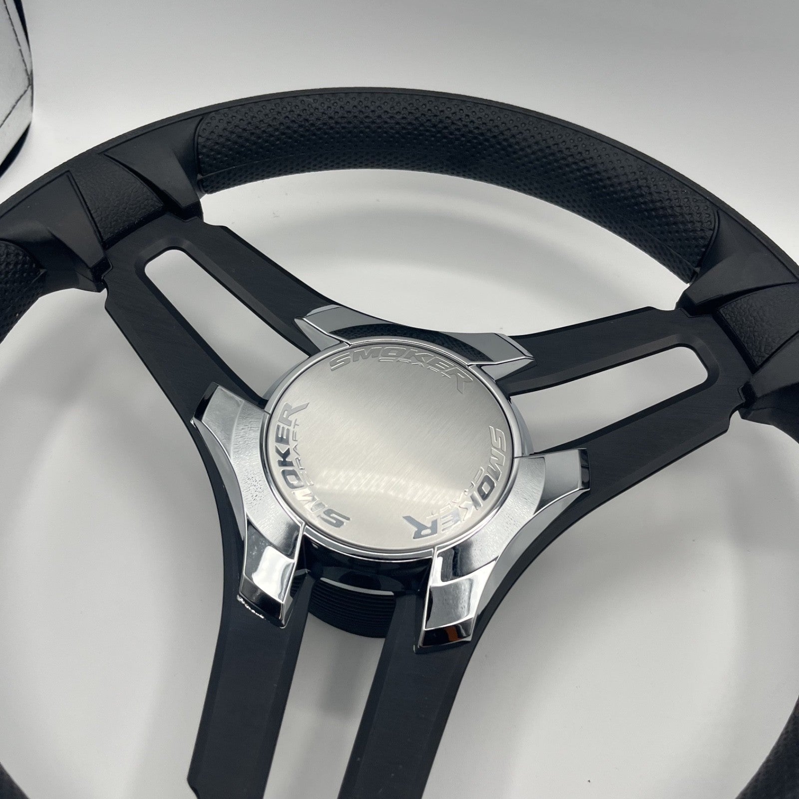 Gussi Italia Marine Steering Wheel Black Brush Metal Spokes | Smokercraft