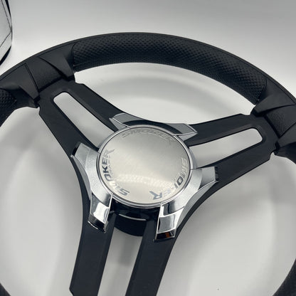 Gussi Italia Marine Steering Wheel Black Brush Metal Spokes | Smokercraft
