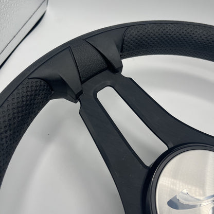 Gussi Italia Marine Steering Wheel Black Brush Metal Spokes | Sea Ray