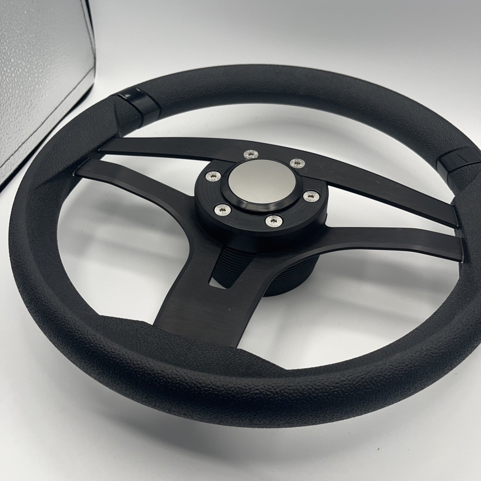 Badia Boat Steering Wheel Brushed Black Aluminum Spokes | Blank Snap-in