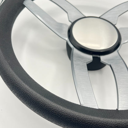 Cabrio Boat Steering Wheel Gray Brushed Alum Spoke | Plain
