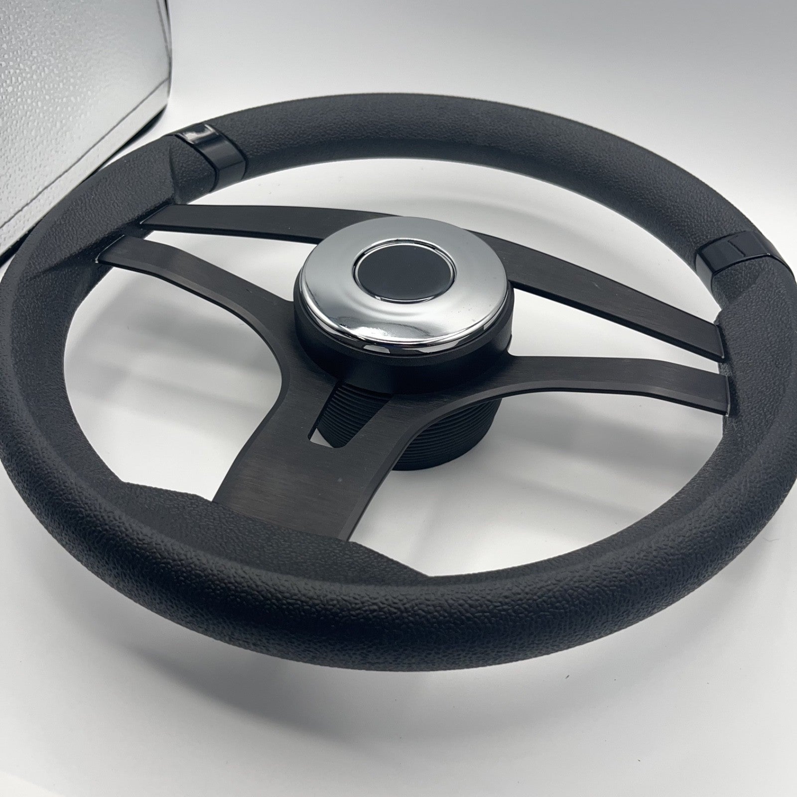 Badia Boat Steering Wheel Brushed Black Aluminum Spokes | Chrome-style Dome