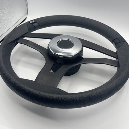 Badia Boat Steering Wheel Brushed Black Aluminum Spokes | Chrome-style Dome