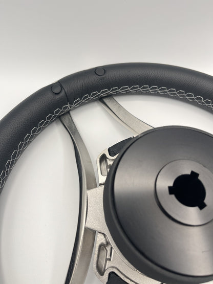 Lora Boat Steering Wheel Stainless Steel Spokes | Silver Wave Boat Logo