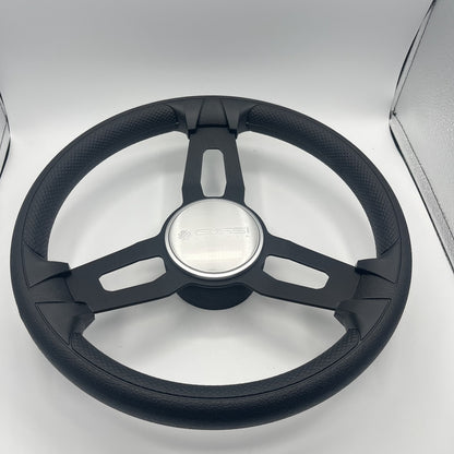 Gussi Italia Model 15 Steering Wheel Blk Brushed Alum Spokes | Silver Gussi Logo