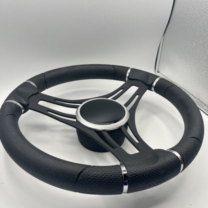Gussi Italia Boat Steering Wheel Black Brushed Alum Spokes | Black Dome