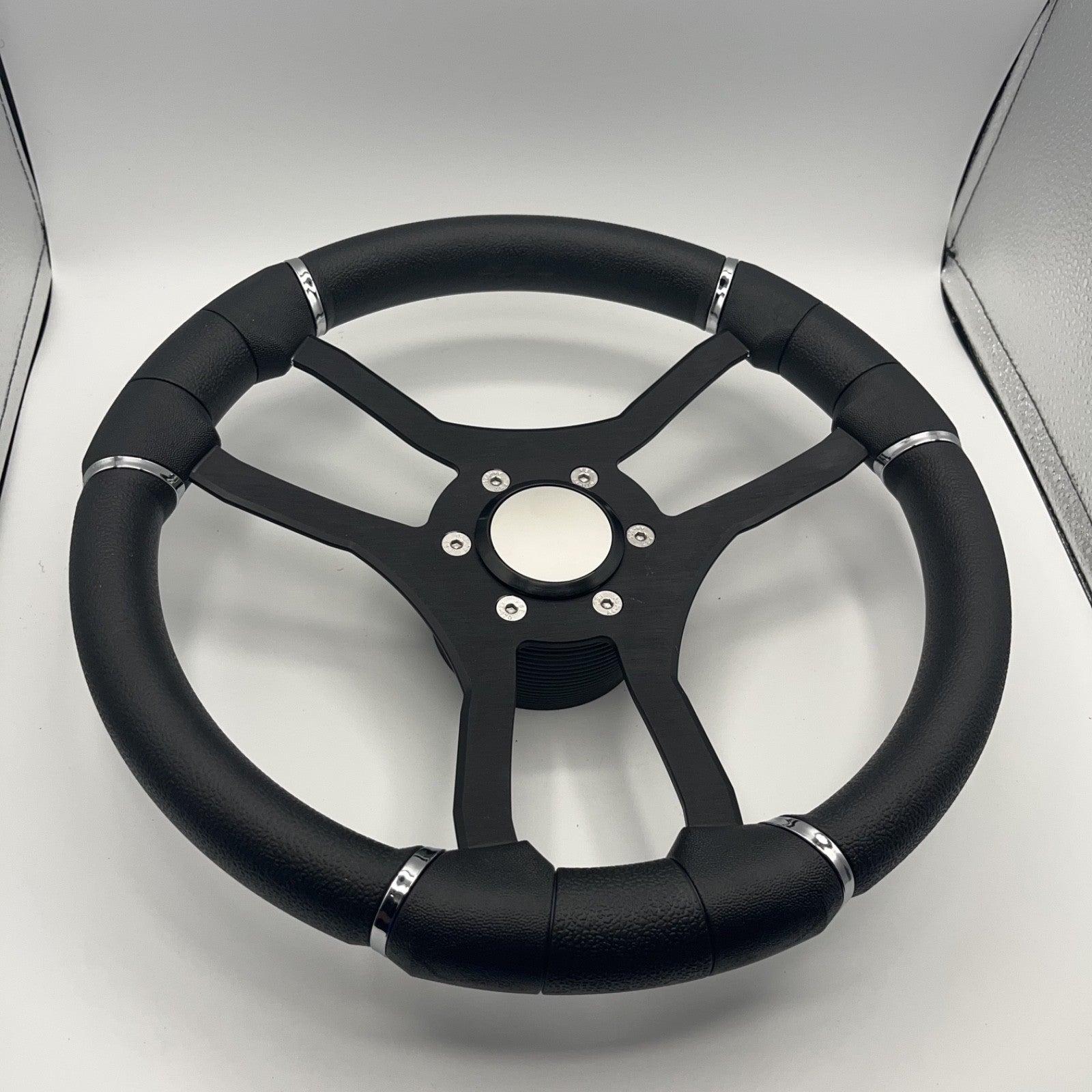 Malera Boat Steering Wheel Black Aluminum Spokes | Blank Snap-in