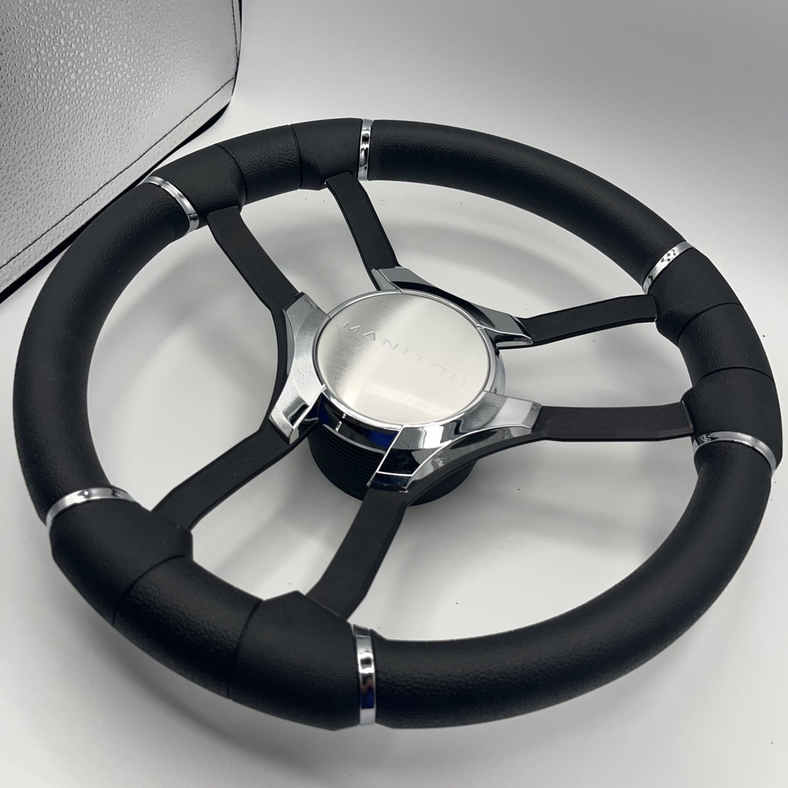 Malera Boat Steering Wheel Black Aluminum Spokes - Chrome-style Manitou