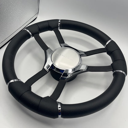 Malera Boat Steering Wheel Black Aluminum Spokes - Chrome-style Manitou
