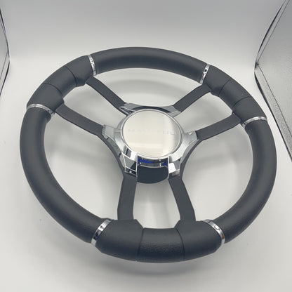 Malera Boat Steering Wheel Black Aluminum Spokes - Chrome-style Manitou