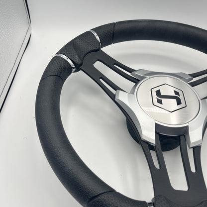 Gussi Italia Boat Steering Wheel Black Brushed Alum Spokes | Harris