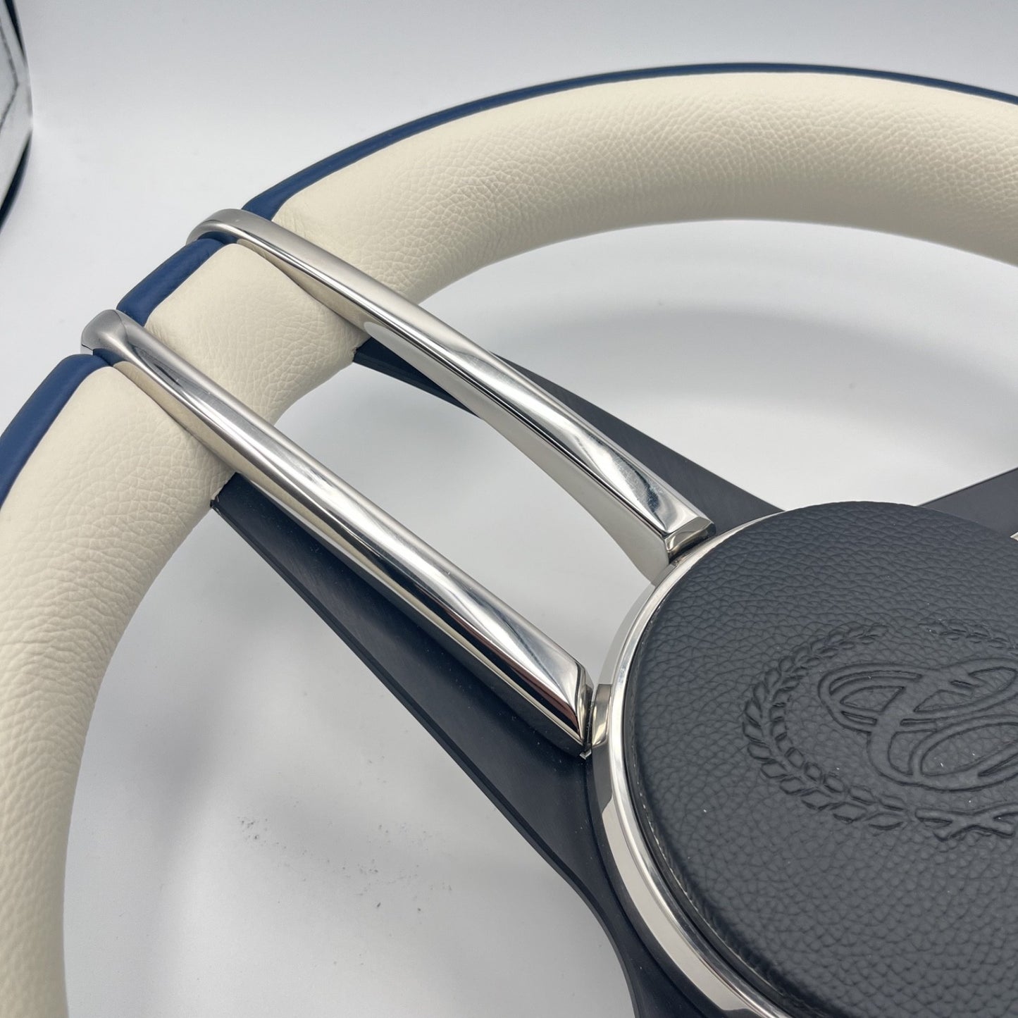 Cobalt Boat Steering Wheel Stainless Steel Spoke Blue Leather Rim | Cobalt Logo
