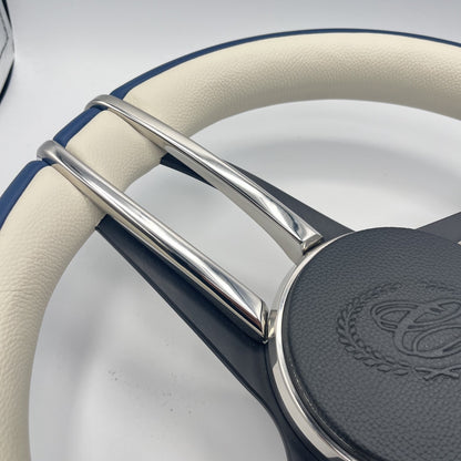 Cobalt Boat Steering Wheel Stainless Steel Spoke Blue Leather Rim | Cobalt Logo