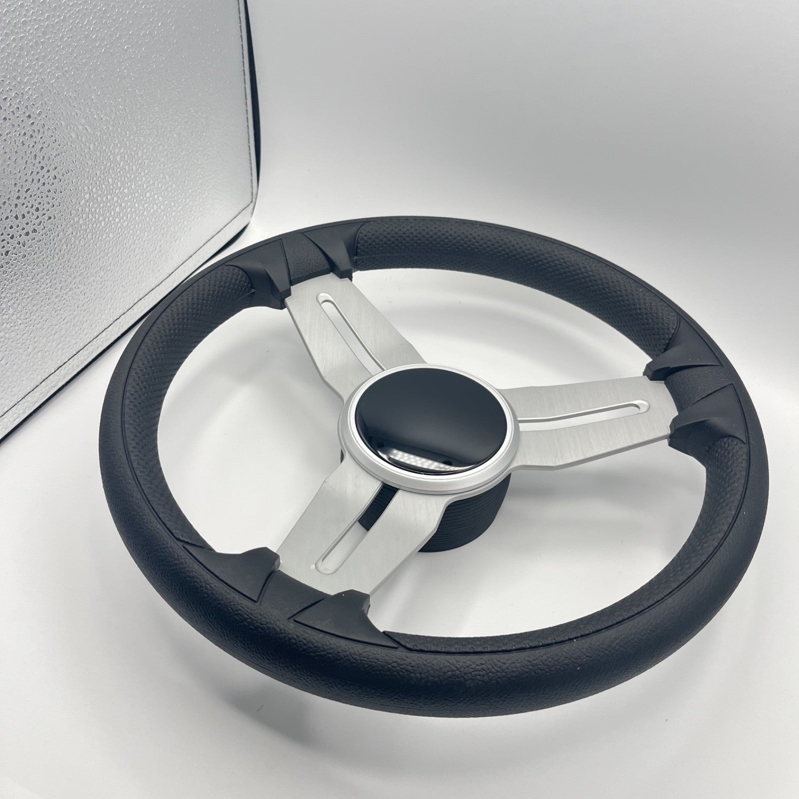 Model 15 Marine Steering Wheel Brush Alum Spokes | Black Dome