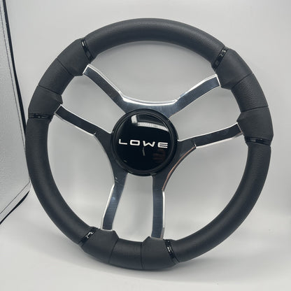 Malera Boat Steering Wheel Chrome Spokes | Lowe Black Dome