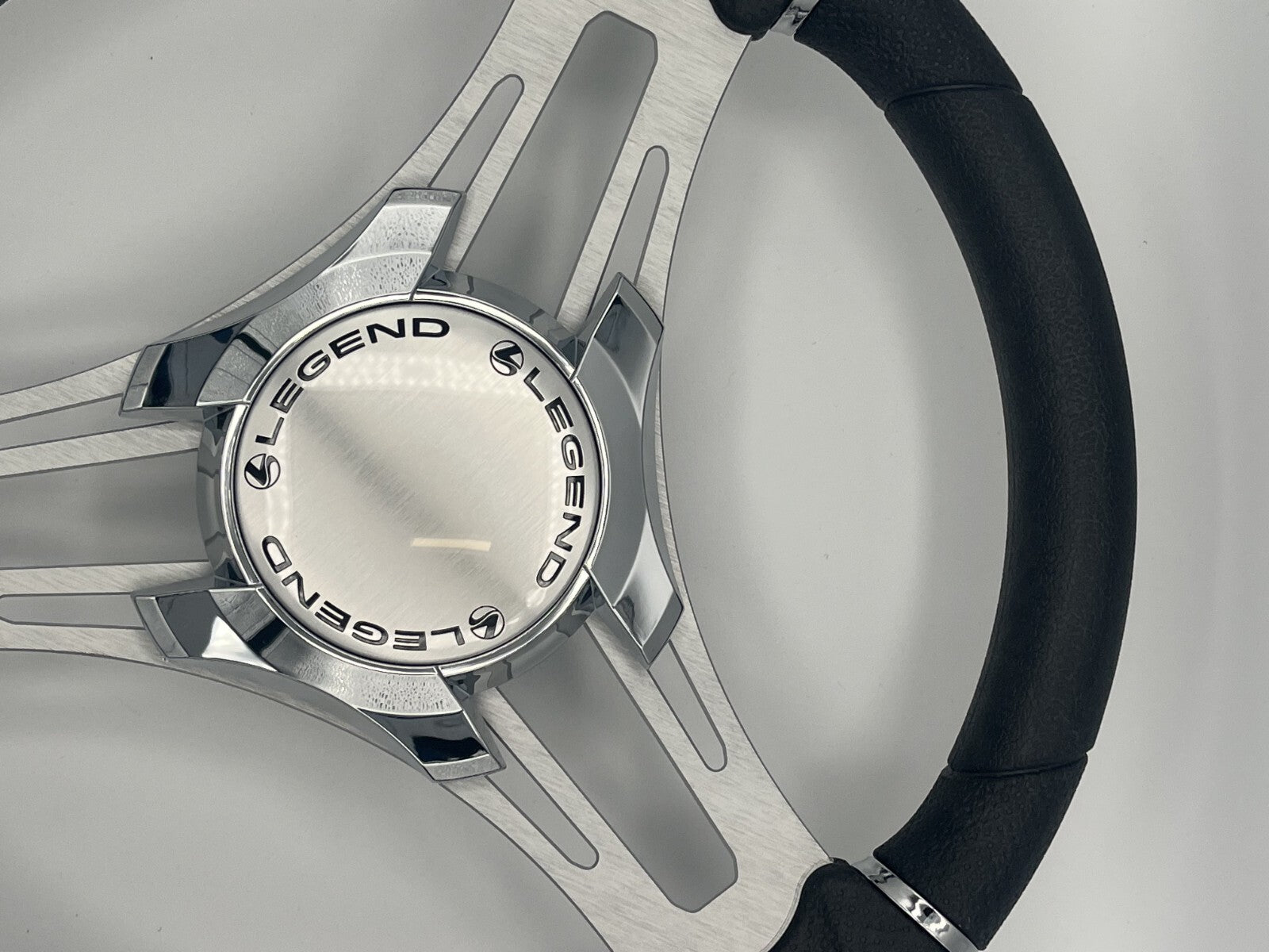 Verona Boat Steering Wheel Gray Brushed Aluminum Spokes | Legend Boats Logo