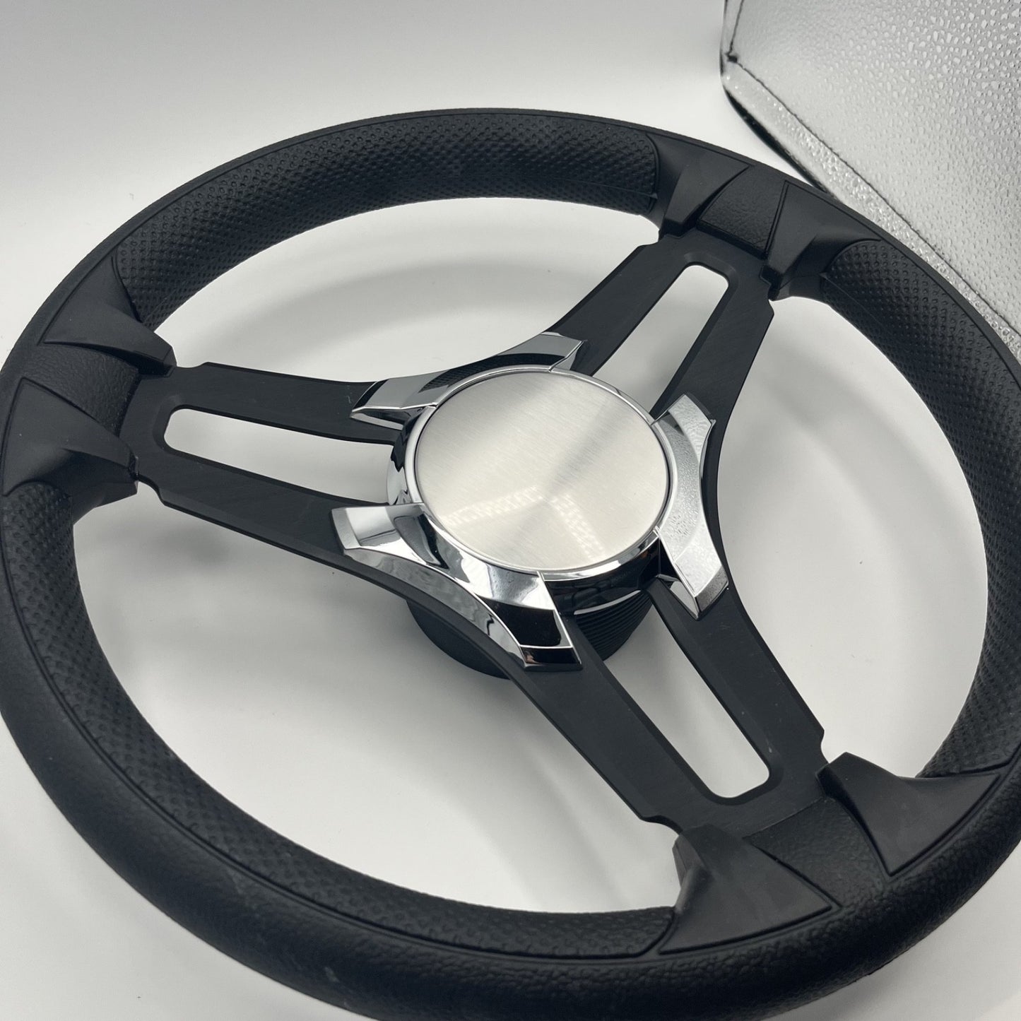 Gussi Italia Marine Steering Wheel Black Brush Metal Spokes | Chrome Plain