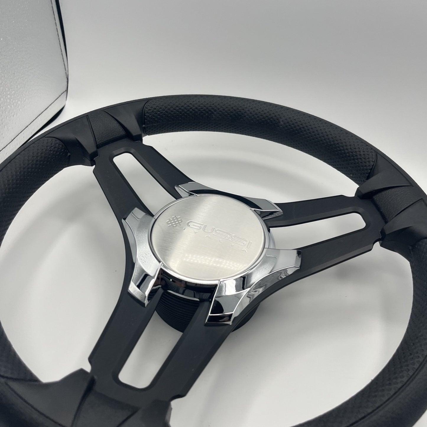 Gussi Italia Marine Steering Wheel Black Brush Metal Spokes | Gussi Logo