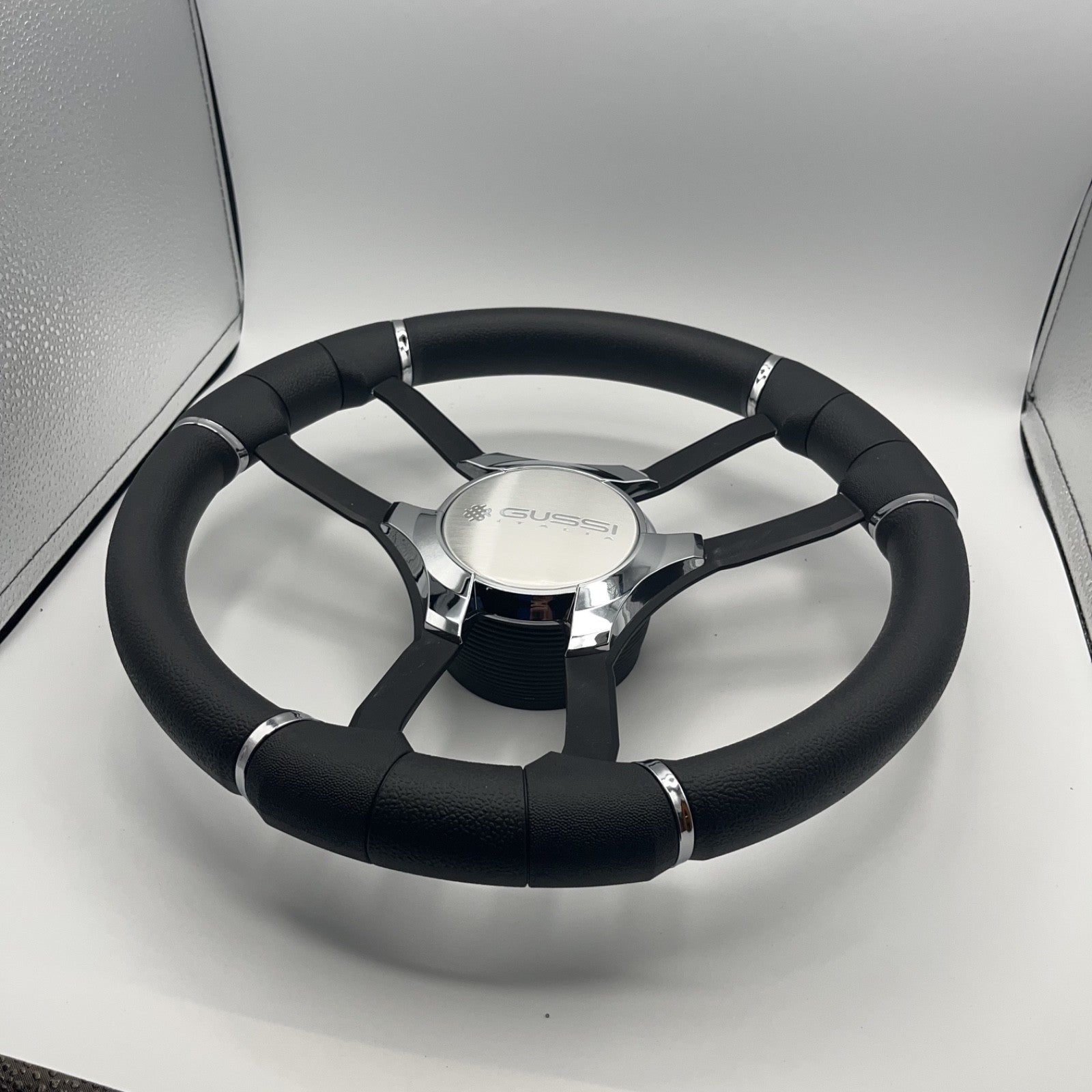 Malera Boat Steering Wheel Black Aluminum Spokes | Gussi Italia Logo