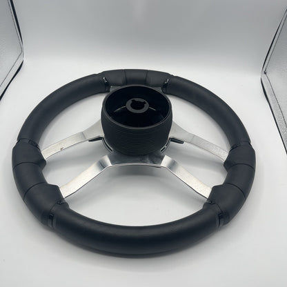 Malera Boat Steering Wheel Chrome Spokes | Black Crest Star