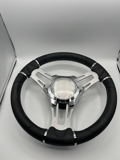 Verona Boat Steering Wheel Gray Brushed Aluminum Spokes | Smoker Logo