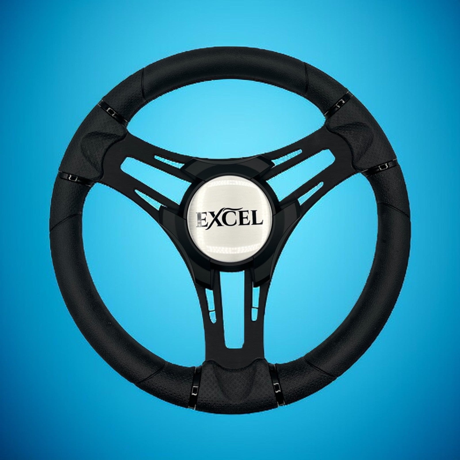 Verona Boat Steering Wheel Black Brushed Aluminum Spokes | Excel Boats