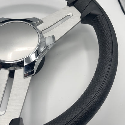 Model 15A Marine Steering Wheel Brushed Alum Spokes | Chrome Blank Cap