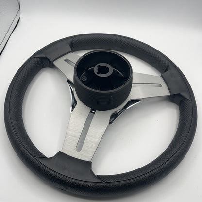 Model 15A Marine Steering Wheel Brushed Alum Spokes | Chrome Blank Cap
