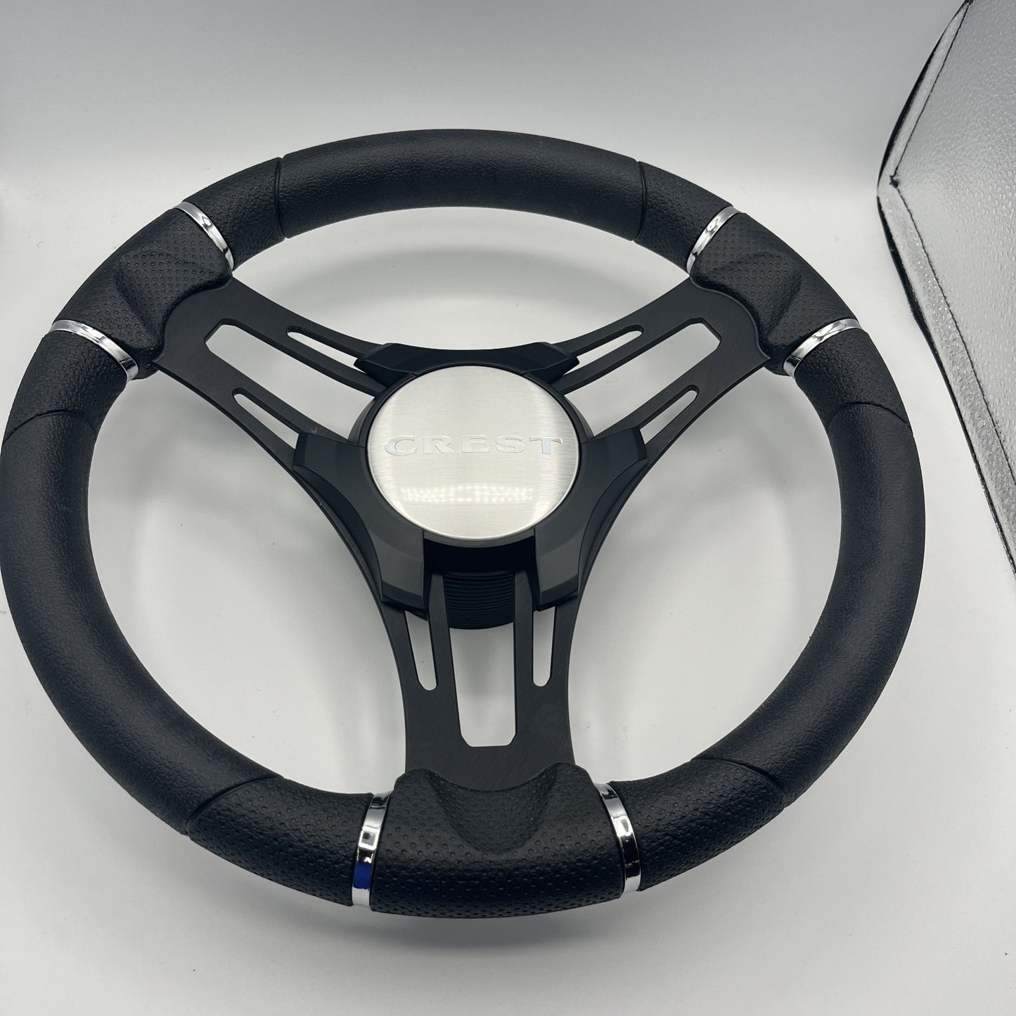Gussi Italia Boat Steering Wheel Black Brushed Alum Spokes | Crest