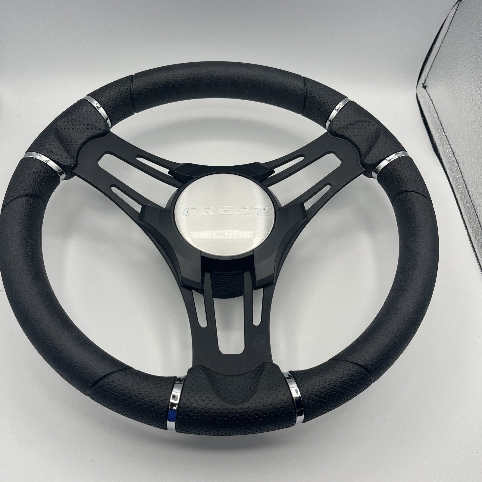 Gussi Italia Boat Steering Wheel Black Brushed Alum Spokes | Crest