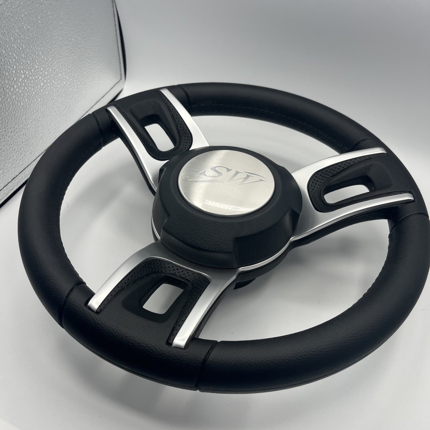 Gussi Italia Black Model 702 Steering Wheel with Keyed Hub | Blue Wave Cap