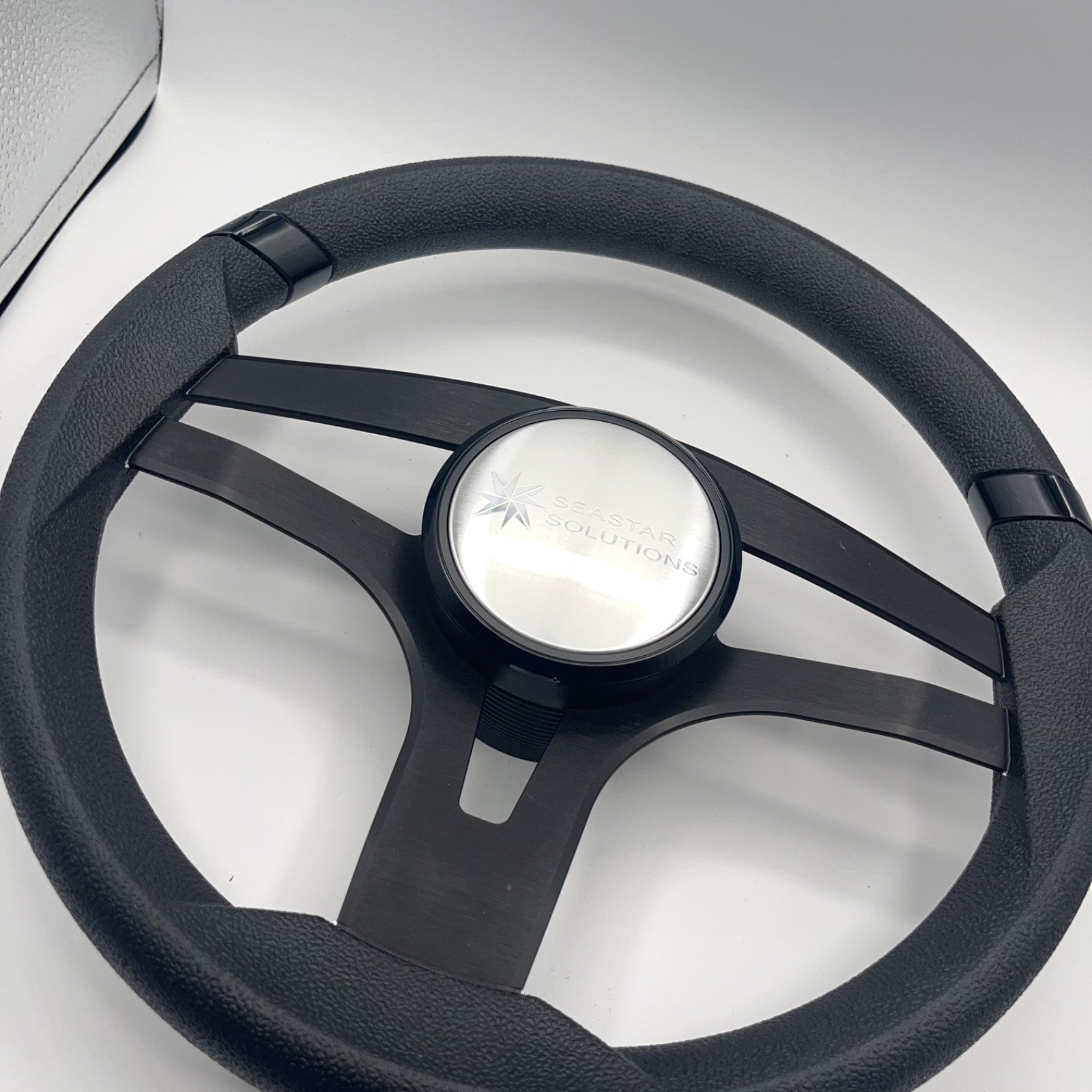 Badia Boat Steering Wheel Brushed Black Aluminum Spokes | Seastar Solutions