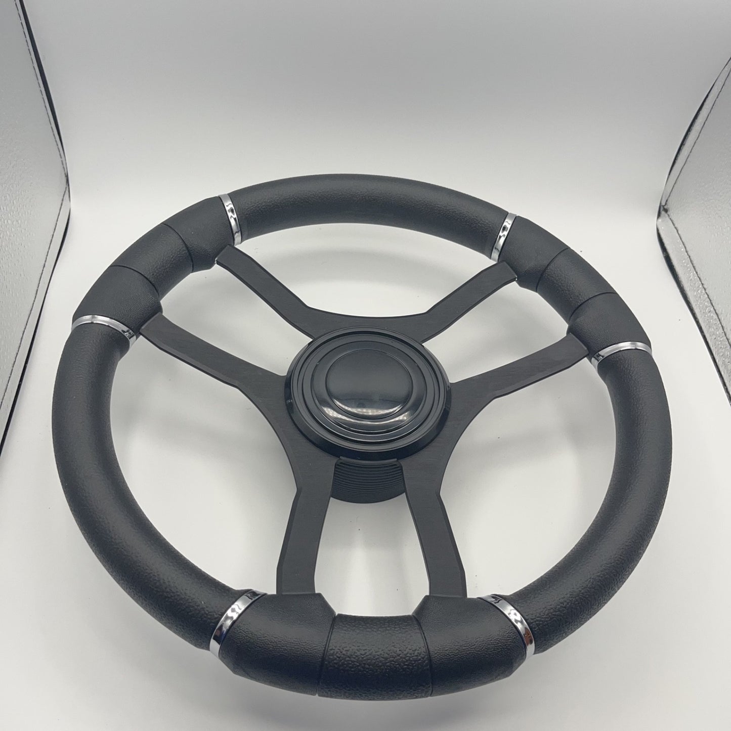 Malera Boat Steering Wheel Black Aluminum Spokes | LG Black Snap-in