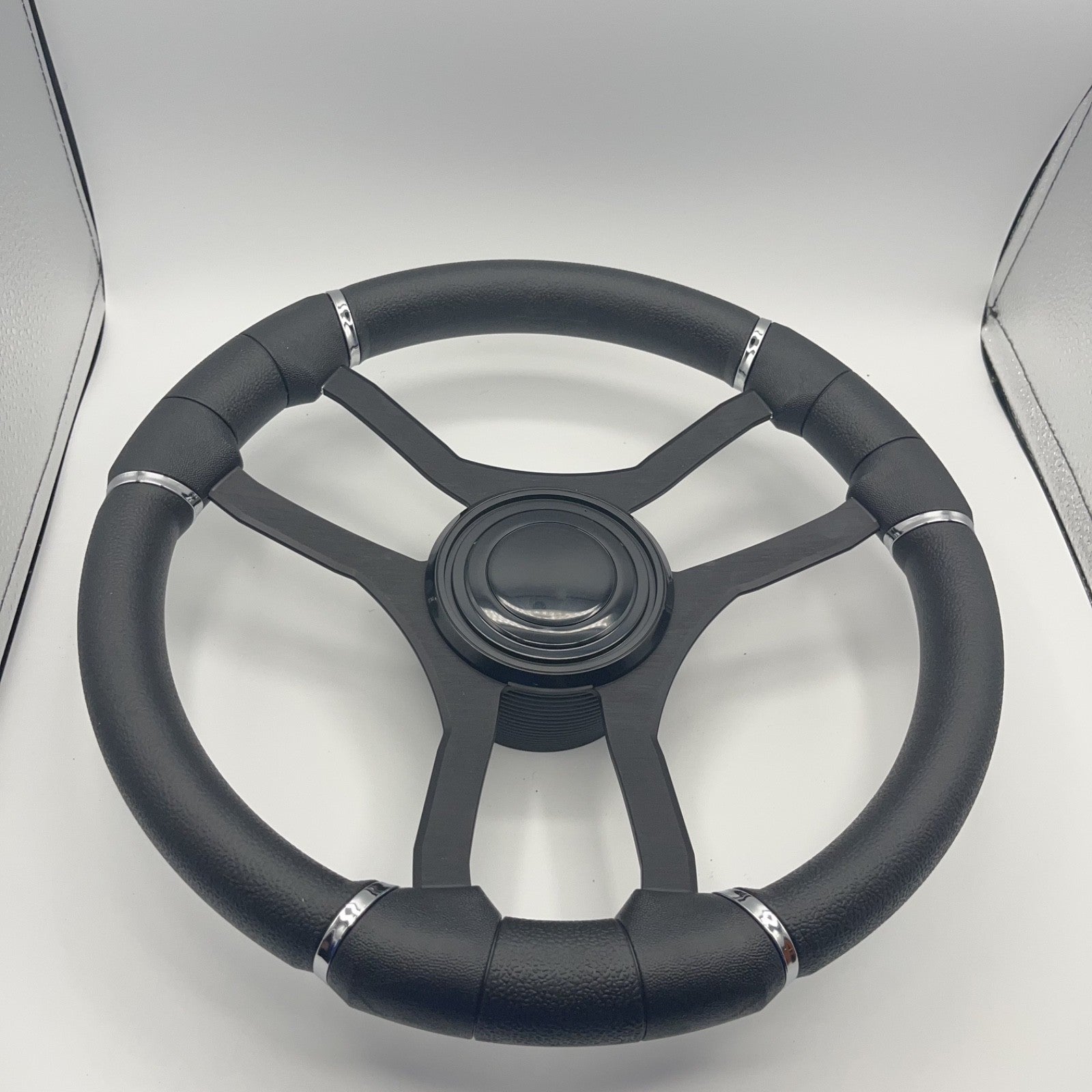 Malera Boat Steering Wheel Black Aluminum Spokes | LG Black Snap-in