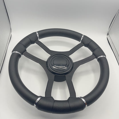 Malera Boat Steering Wheel Black Aluminum Spokes | LG Black Snap-in